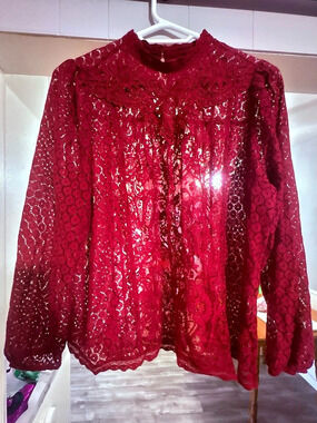 Torrid Mixed Lace High Neck Top Lace High Neck Top in Red Size 2X NWT
